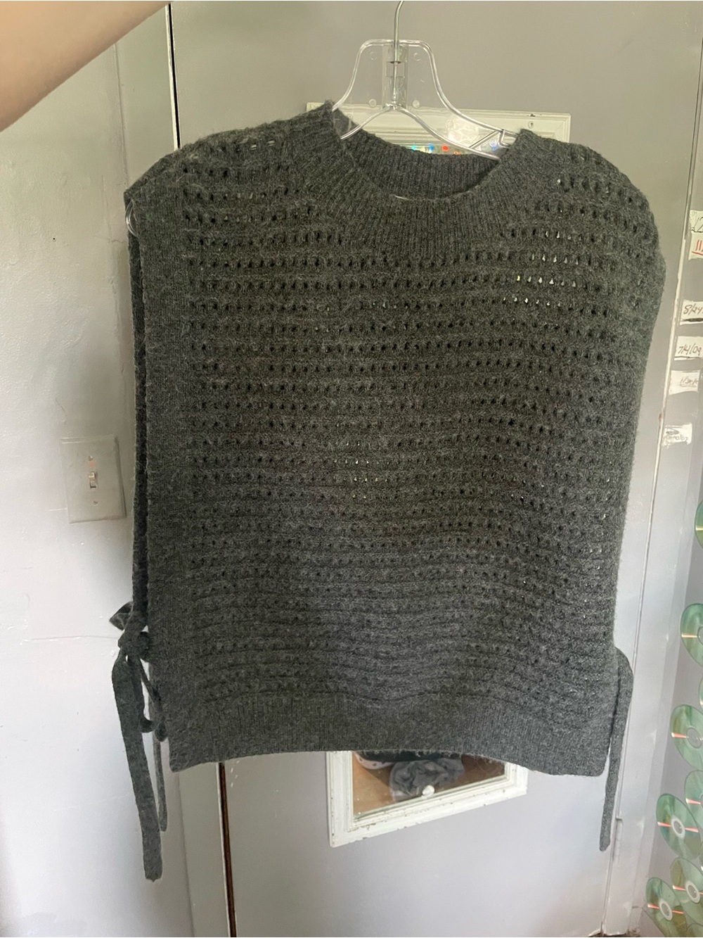 Max Studio Charcoal Open-Knit Side-Tie Sweater Vest